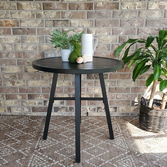 28 Inch  Bistro Table, Outdoor Round Weather-Resistant Metal End Small Dining Table, Outside Side Table for Balcony, Deck, Porch - Black