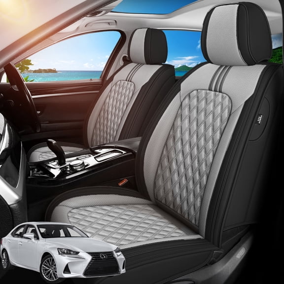 Front Seat Covers Fit for Lexus ES350 2007-2026, Premium Faux Leather Waterproof Breathable Anti‑Slip Seat Protectors, Black&Gray