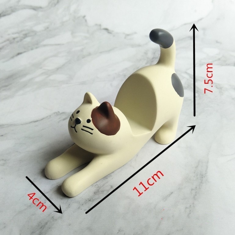 Black cat-shaped desktop stand for stretching, a lazy person's phone stand, made of resin.