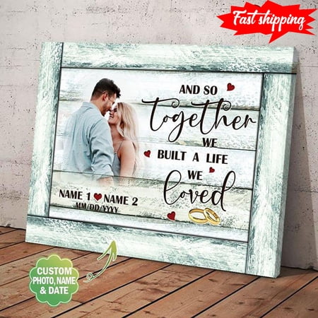 Personalized Photo, Name & Date Happy Couple And Wedding Rings And So Together We Built A Life We Loved 11 x 17 Inch Poster