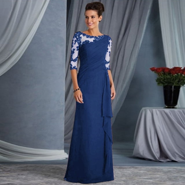 EGNMCR Robes de Soirée pour Femmes, Robes Formelles pour Femmes, Robes de Cocktail pour Femmes Robe Longue de Mode pour Femmes Robe de Soirée à Manches Mi-Longues avec Empiècement en Dentelle Chemisier pour Femmes