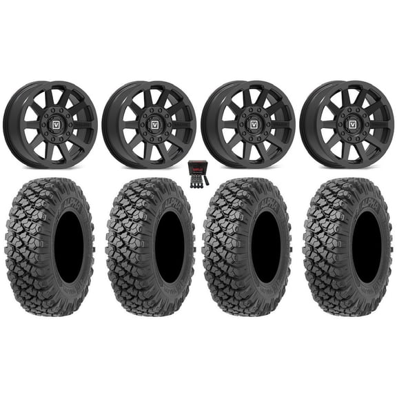 Valor V02 14" Wheels Black 30" Alpha Tires Kawasaki Mule Pro FXT