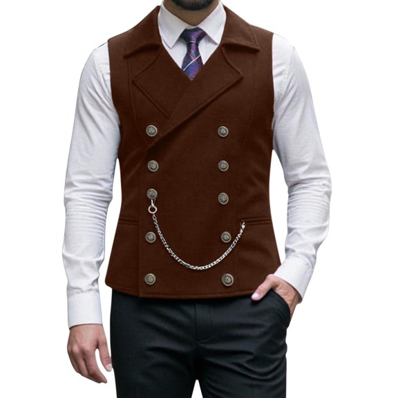 QSAWXQZ Men's Vintage Vest Double Breasted Waistcoat Sleeveless Solid Lapel Cardigan Gilet Prom Party S