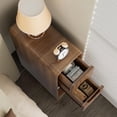 thumbnail image 6 of Narrow Nightstand Set of 2, Mid Century Walnut Wood Slim Bedside Table with Round Drawer, Walnut, 6 of 8