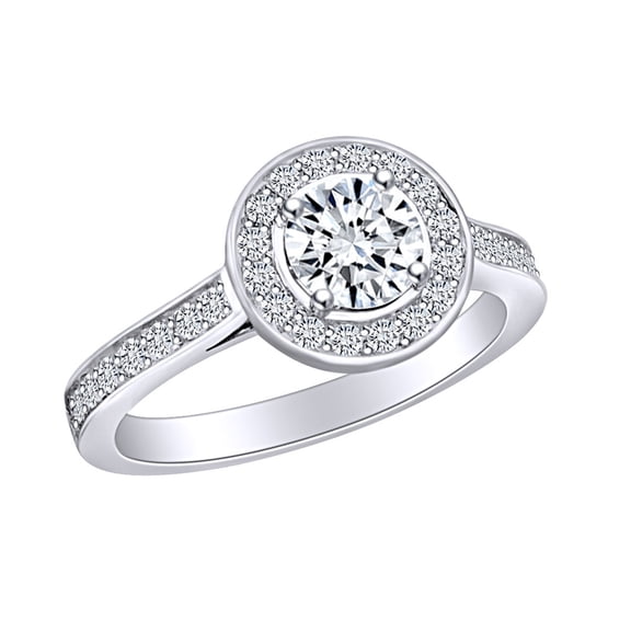 AFFY 3/4 Carat Round Shape White Natural Diamond Halo Cluster Engagement Ring In 14k Solid White Gold (0.75 Cttw) Ring Size-7.5