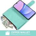 thumbnail image 4 of Phone Case for Samsung Galaxy A15 5G Wallet Cover with Tempered Glass Screen Protector and Flower Leather Flip Credit Card Holder Stand Wrist Strap Cell Accessories A 15 4G 15A Women Men Green, 4 of 13