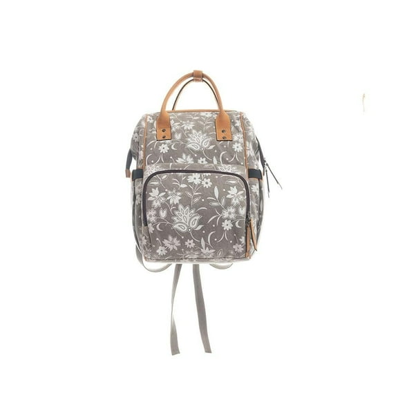 Myra Bag Womens Diaper Bag Western Upcycled Canvas Leather Backpack Handbag Gray