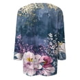 thumbnail image 5 of Women's 3/4 Sleeve Tshirts Dressy Casual Round Neck Blouse Tops Spring Summer Trendy Floral Print Loose Tunic Tops Navy 3XL, 5 of 5