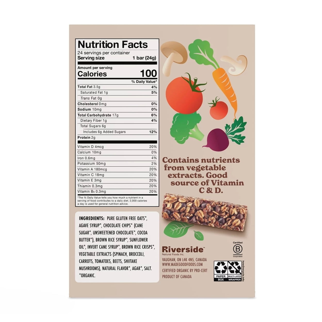 MadeGood Nut-Free Chocolate Chip Granola Bars, School Safe, 24 Ct