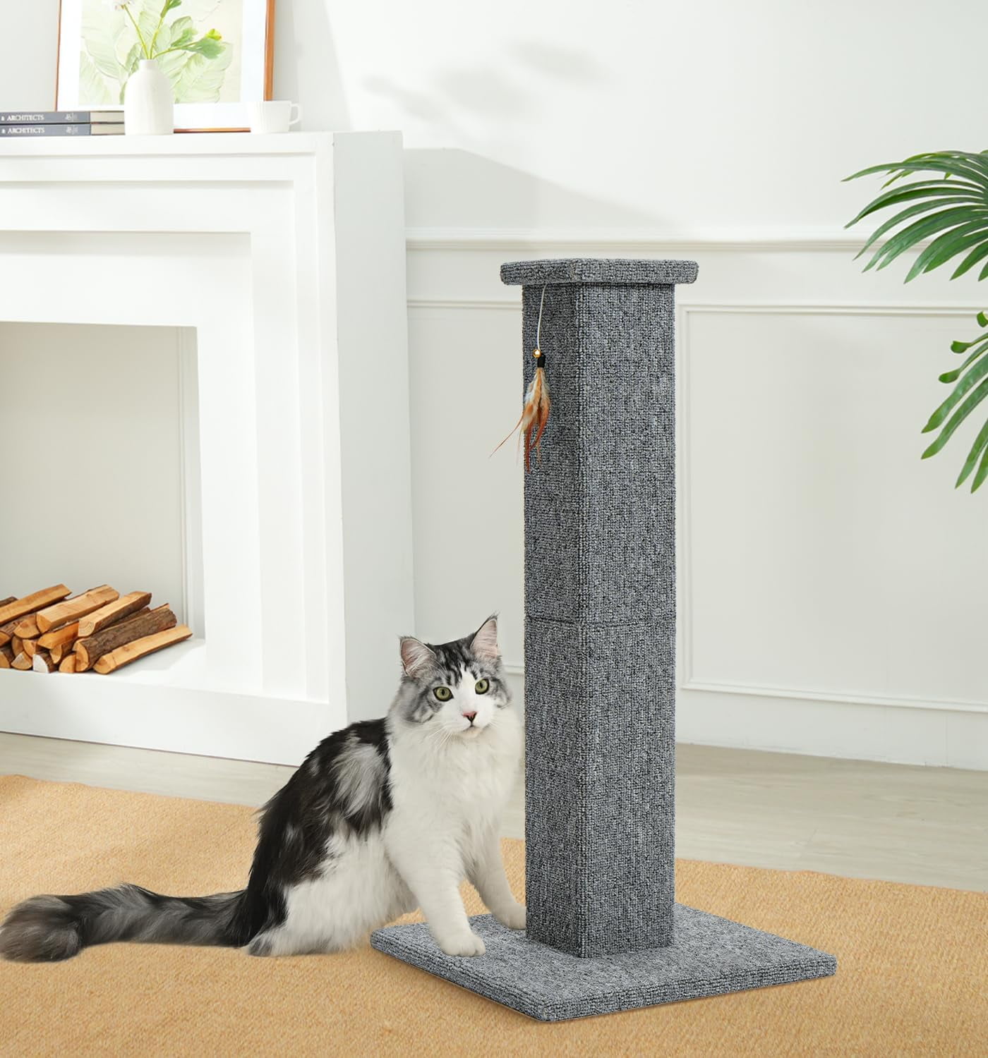 s  Scratching Post, 32 Inch Carpet Covered  Scratcher with Kitten Toy, Tall Scratching Post for Indoor Cats Adults and Kittens,