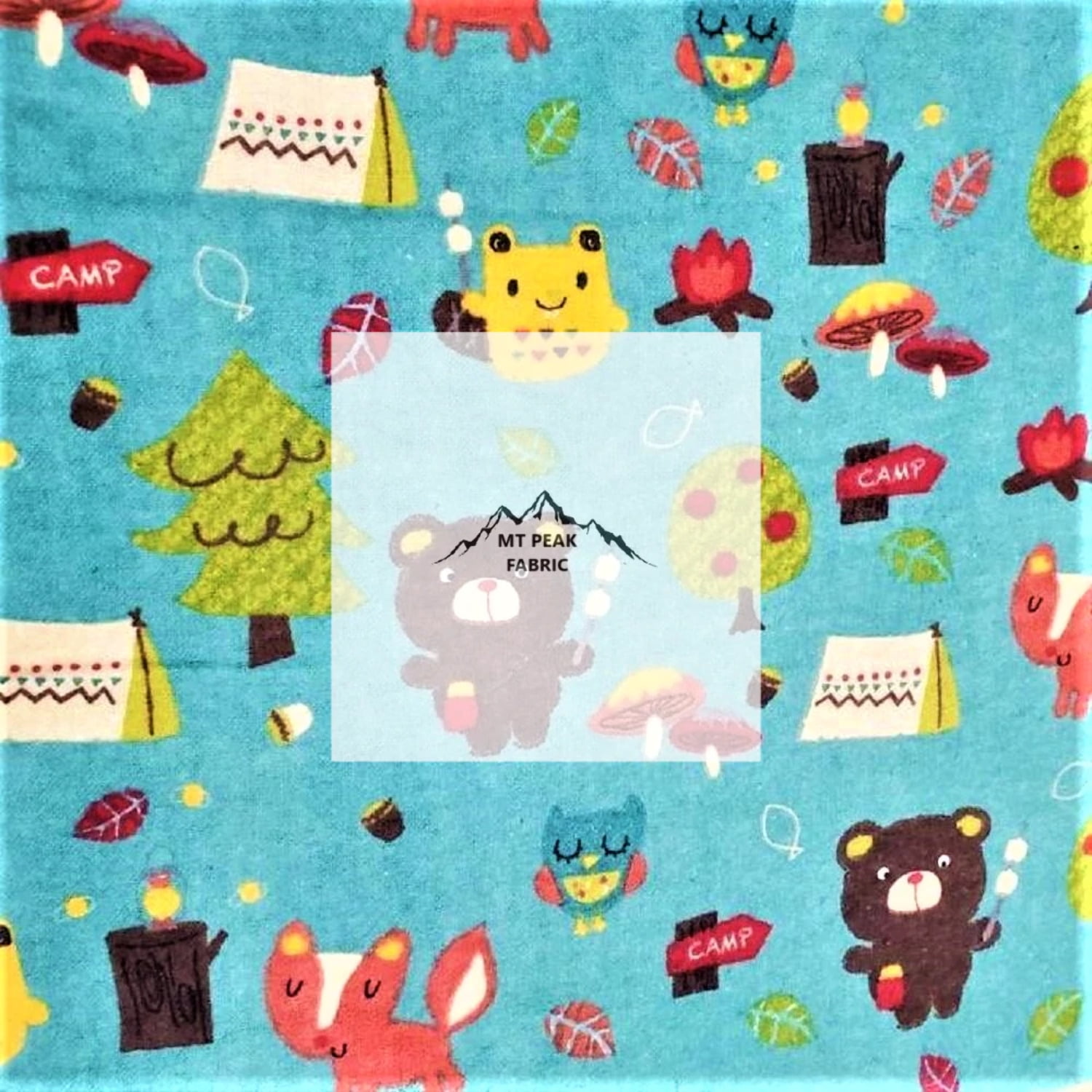 Baby Animals Camping Flannel Fabric