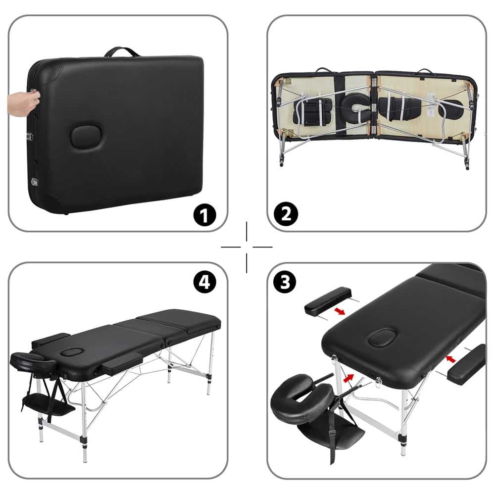Renwick Professional 3 Fold Adjustable Aluminum Massage Table w/ Backrest/Headrest/Armrest, Black