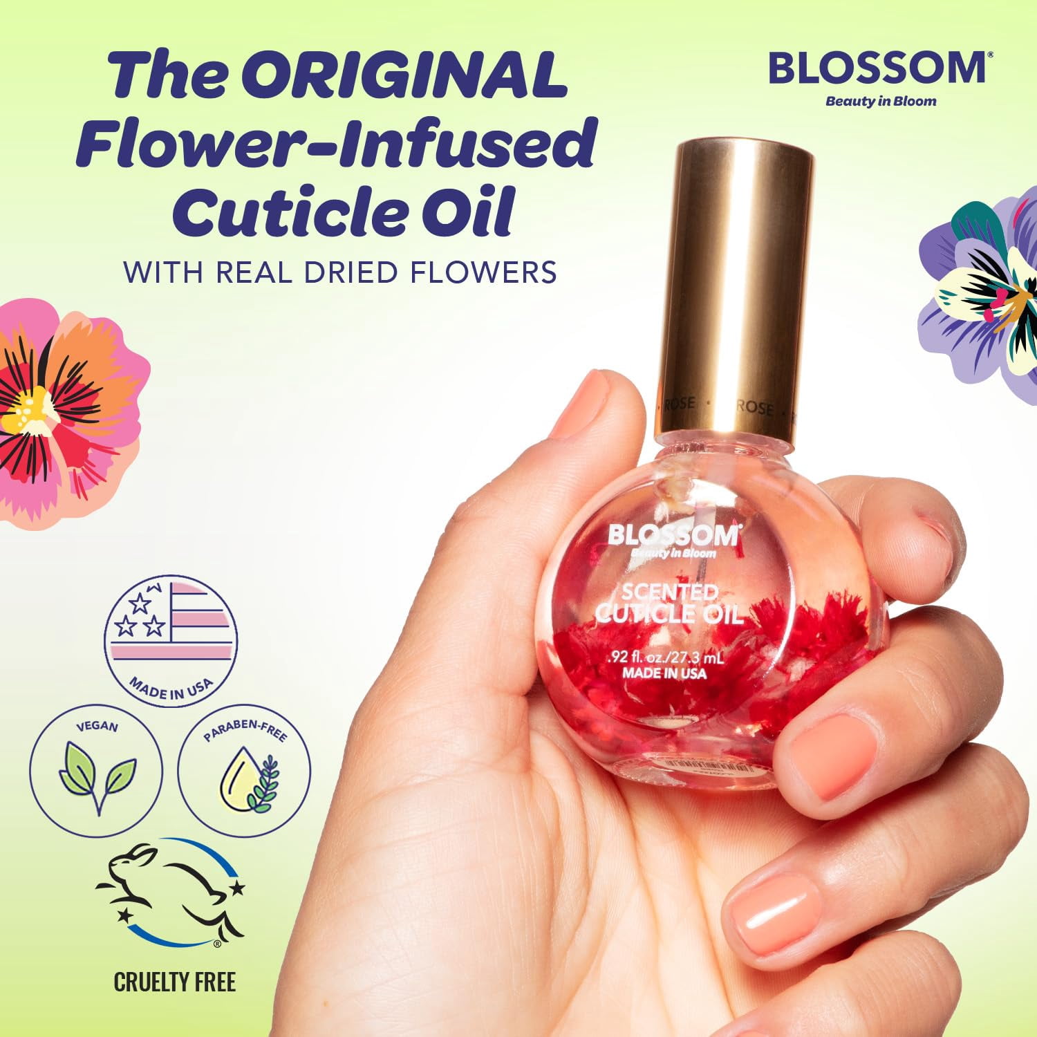 Blossom Matcha Tea Scented Cuticle Oil, Hydrating, Moisturizing, Strengthening, Infused with Real Flowers, 0.5 fl. oz.