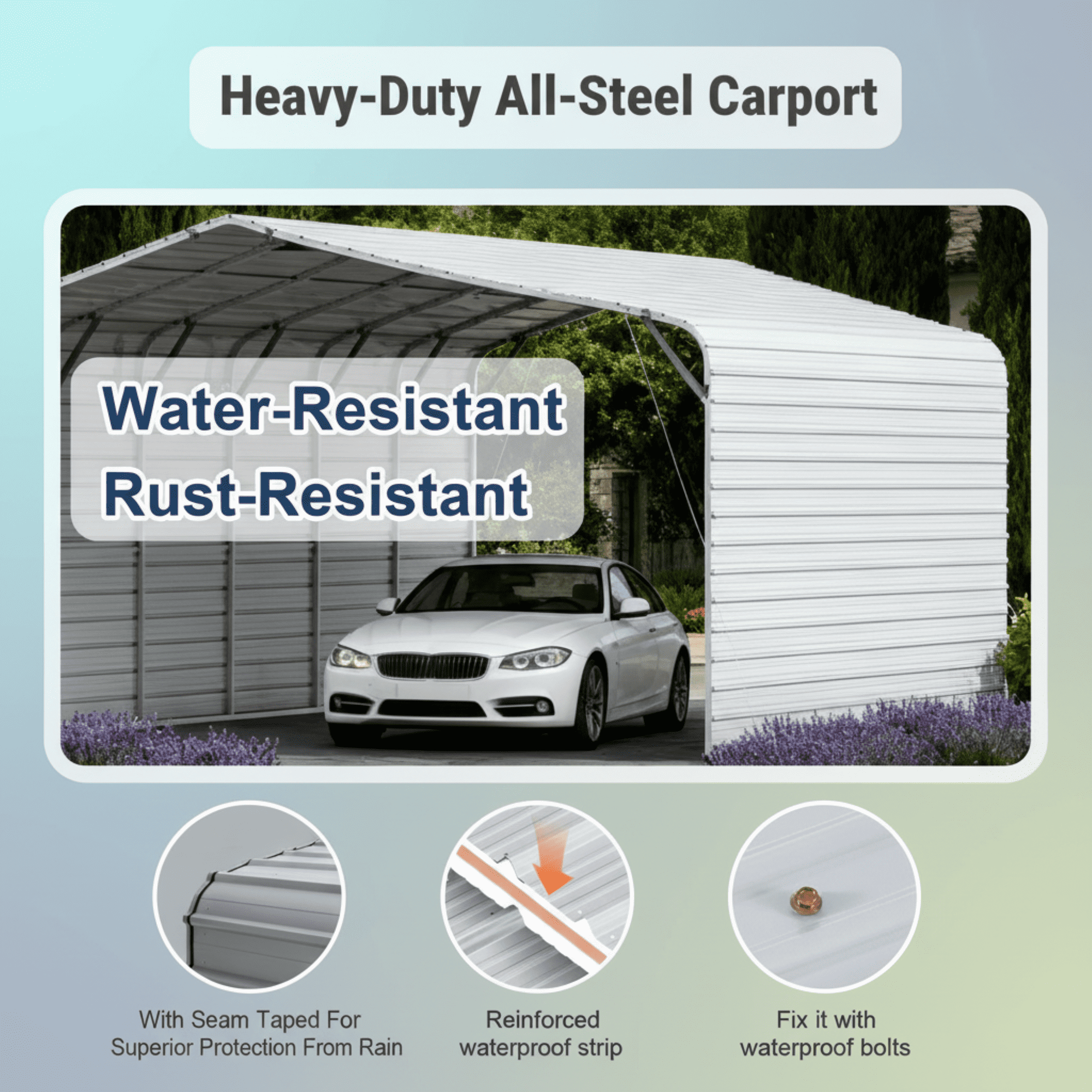 DuraYu 20x30 ft Enclosed Metal Garage for Vehicles, Heavy-Duty Steel Carport with Side Panels, Cream