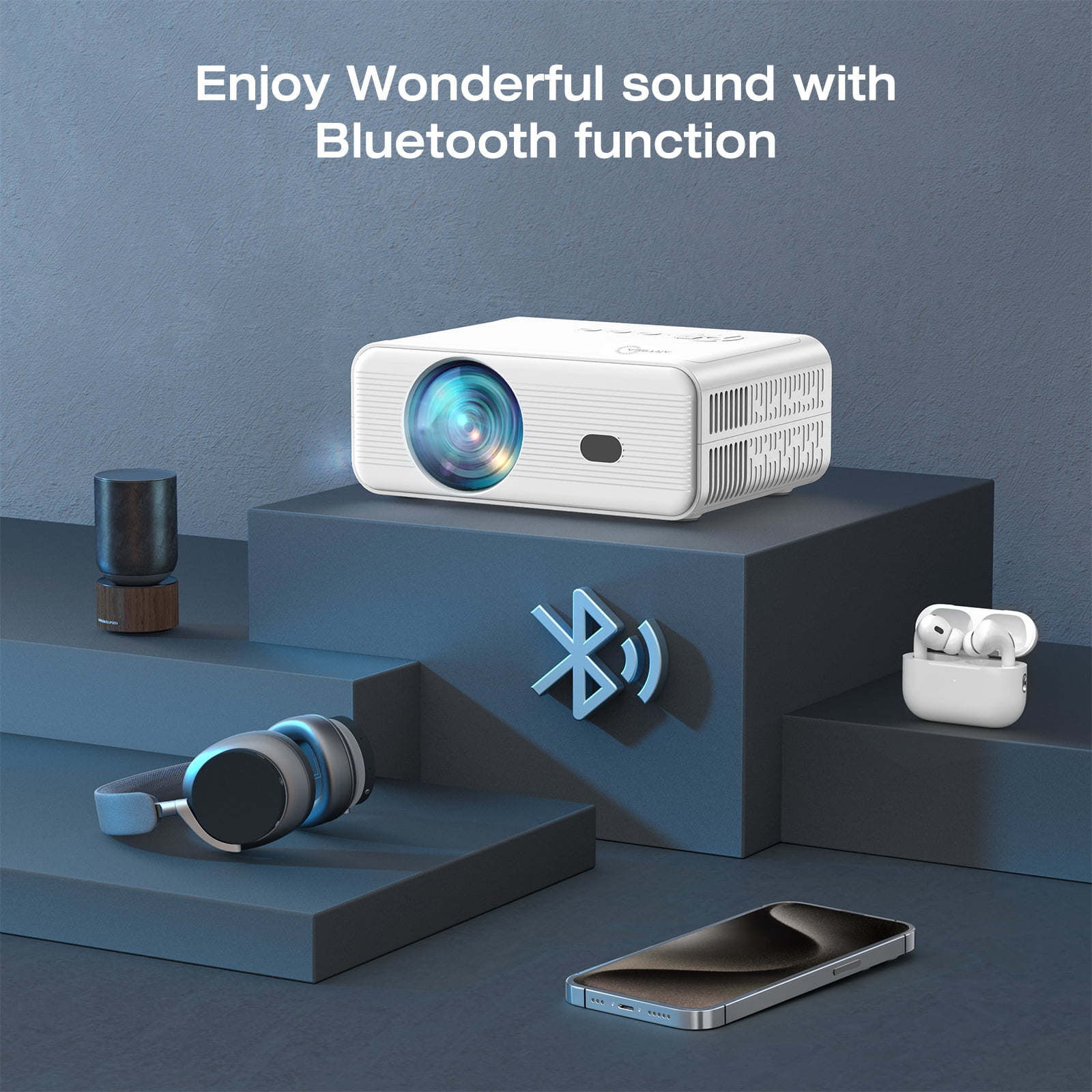 [Built-in APPs] ARTSEA Smart Projector with WiFi and Bluetooth,Tripod Including,2025 Upgrade Android TV OS,4K Support Native 1080P,Keystone Correction,Compatible with Smartphone/Laptop/TV Stick,White