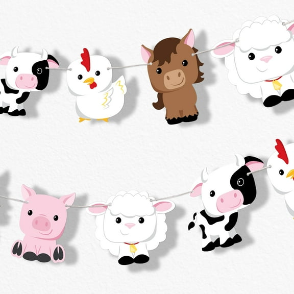 Big Dot of Happiness Farm Animals Garland Banner Barnyard Baby Shower or Birthday Party Decorations Backdrop 30 Feet of Cord 15 Double Sided Paper Cow Pig Sheep Horse and Chicken Shapes