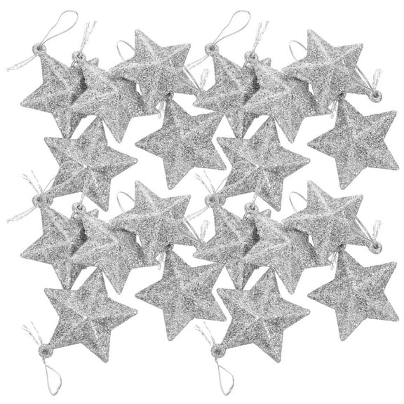FELTECHELECTR Christmas Ornaments Shaped Like Stars Silver 24Pcs PVC 1.97X1.97X0.59In