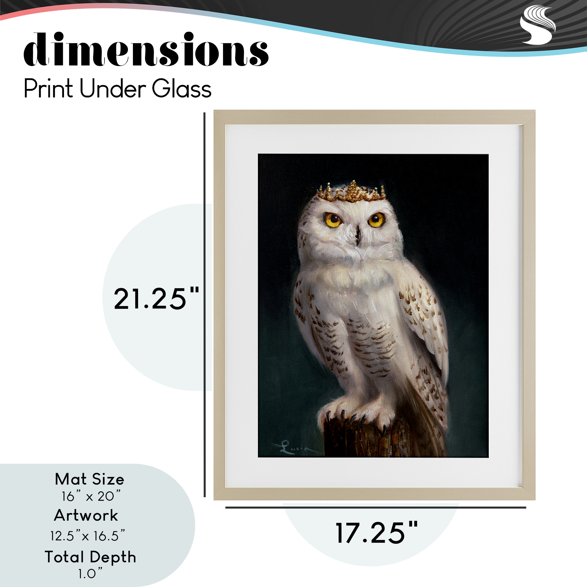 Snowy Owl King Birch Framed Print Under Glass, design by Lucia Heffernan