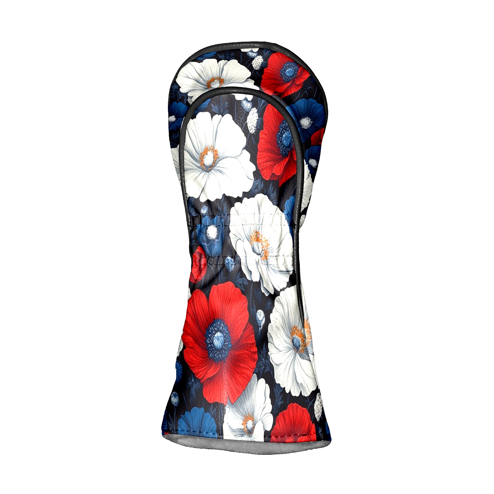 Golf Club Covers PU Leather Waterproof Head Covers for Fairway Woods Hybrids Red White Poppy Flowers Unisex Fits Most Brands