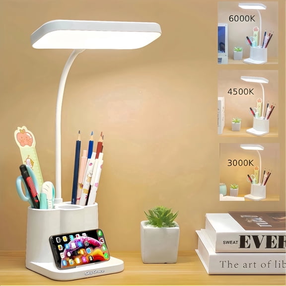 Rechargeable Desk Lamp, 3 Color Temperatures,Small Wireless Table Lamp with Eye-Caring Light, USB Charging for Home Office & Study