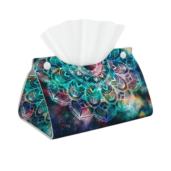 Logiee Watercolor Mandala Print Tissue Box Cover,Stylish Tissue Box Holder Decorative Tissue Cover for Bathroom Toilet Bedroom Living Room Table Desk Office