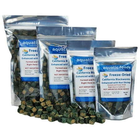 California Blackworms as Freeze Dried with Nori, Spirulina & Shrimp for Discus, Cichlids, All Tropical Fish. Made in California USA! - 25 Grams