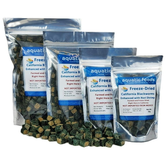 California Blackworms as Freeze Dried with Nori, Spirulina & Shrimp for Discus, Cichlids, All Tropical Fish. Made in California USA! - 25 Grams
