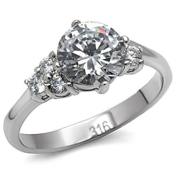 Stainless Steel Pave Women's Engagement Ring with Cubic Zirconia - Size 6