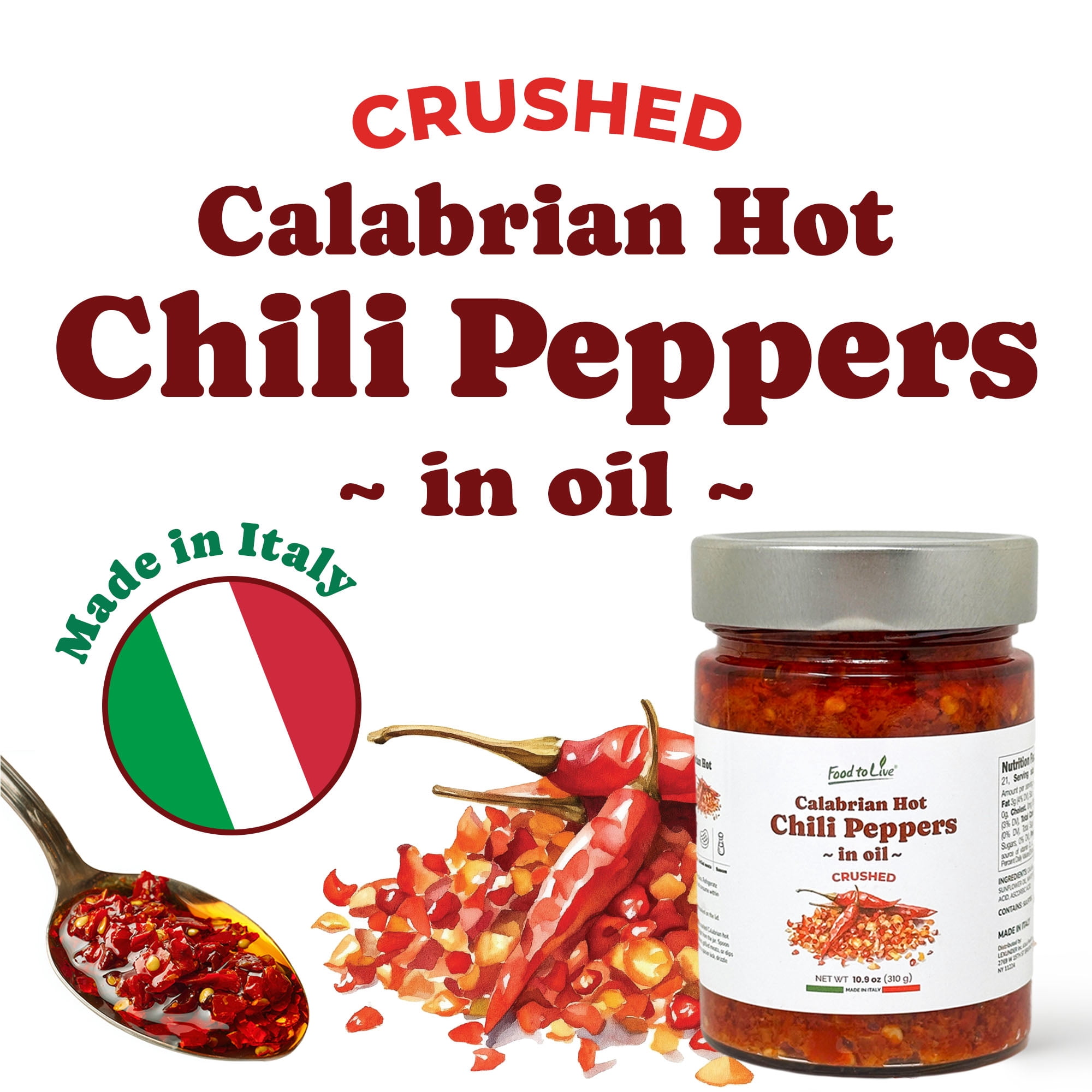 Crushed Calabrian Hot Chili Peppers in Oil, 310 gr – Chopped, Vegan (Pack of 6) - by Food To Live