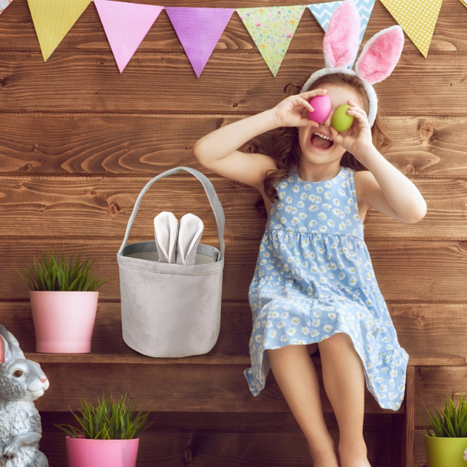 YUNAFFT Personalized Easter Bunny Basket, Easter Baskets for Kids Customized Easter Basket Easter Basket Bags Personalized Easter Baskets for Kids Easter Egg Hunt Basket