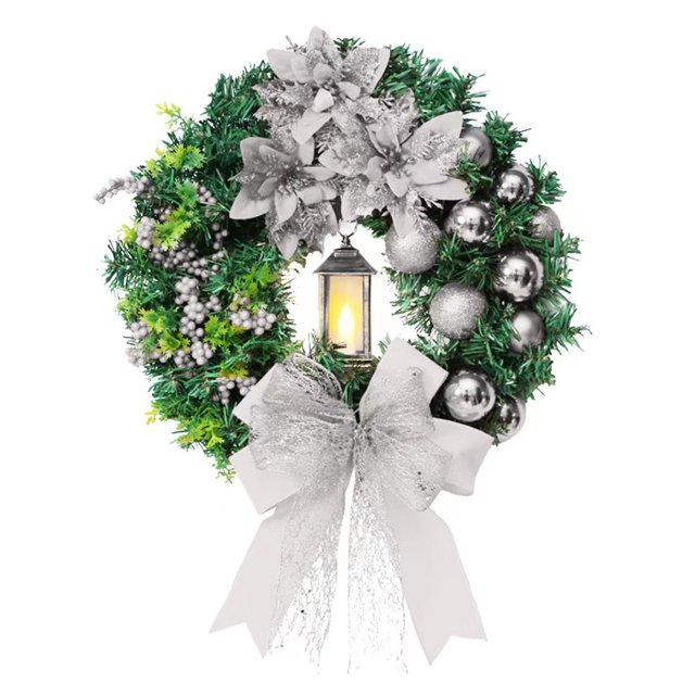 Adornos navideños Lámparas de aceite navideñas Flores rojas navideñas Coronas navideñas para colgar en la puerta