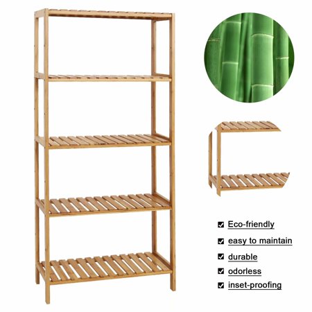 Kinbor Bamboo Rack Multifunctional Bathroom Kitchen Living Room Holder Plant Flower Stand 5-Tier Utility Storage Shelf