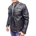 thumbnail image 2 of Chamarra de piel negra Castelli Leather Authentic Biker con bordados de líneas en mangas, 2 of 4