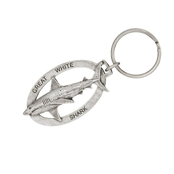 Great White Shark Keychain, Shark, S112KC, Key Fob, Key Ring, Keys, Zipper Pull, Luggage Tag, Pewter, Backpack, Over 300 Keychains Designs, Handmade in the USA