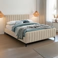 thumbnail image 4 of Ilios Innova | Base de Cama Matrimonial con Cabecera Acanalada Tapizada en Poliéster Beige, Estructura de Madera Robusta con Somier de Tablillas y Diseño Moderno Minimalista para Dormitorio Principal, 4 of 9
