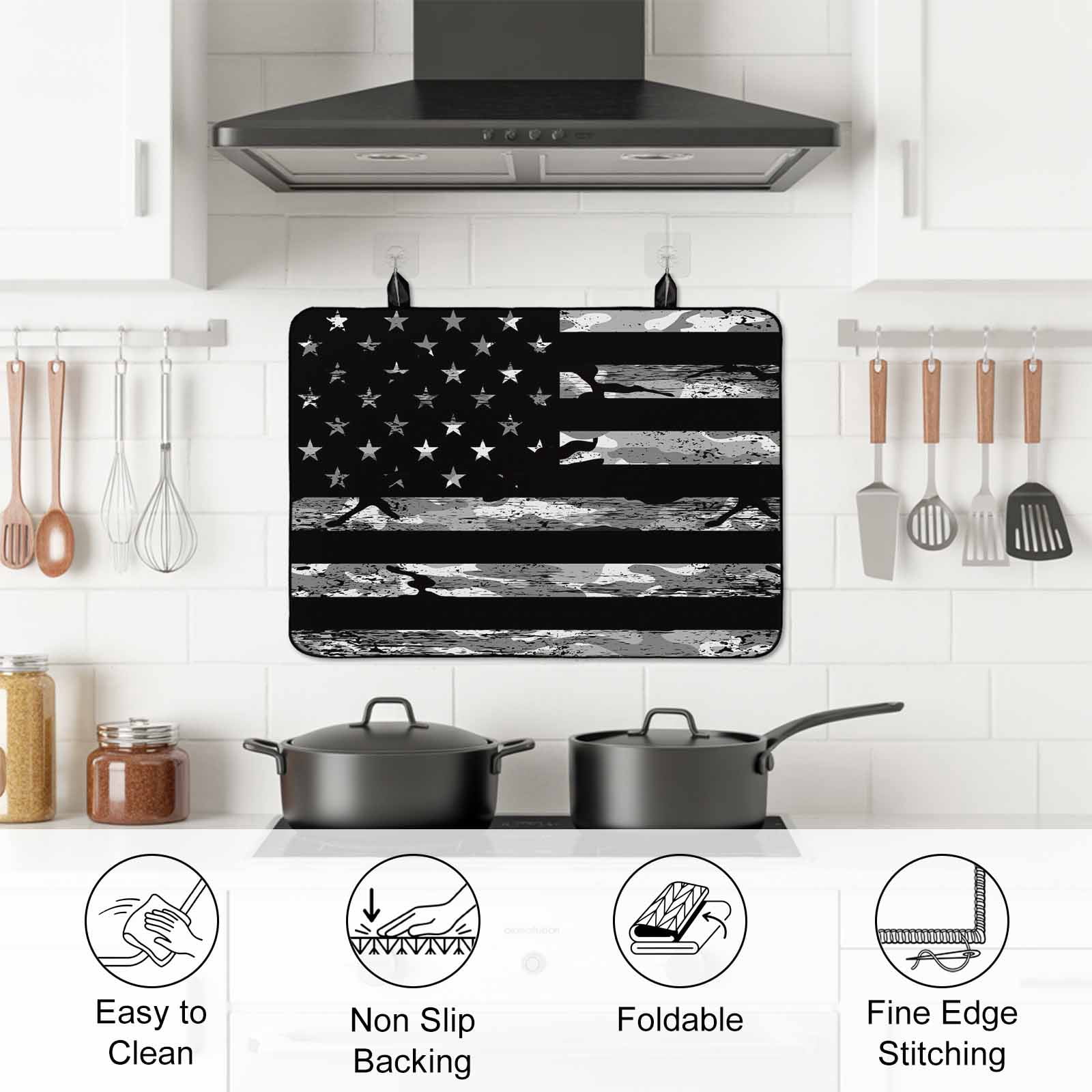 American Rustic Flag, Stove Top Cover for Electric Stove, Heat-proof & Non Slip Glass Top Stove Cover Protector, Independence Day USA Star Stripes Flag Kitchen Flat Cooktop Rubber Mat 36x21 Inches