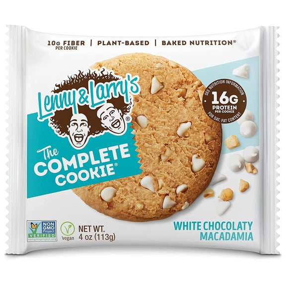 Lenny & Larry's The Complete Cookie, White Chocolaty Macadamia, Soft Baked, 16g Plant Protein, Vegan, Non-GMO, 4 Ounce Cookie (Pack of 12)