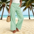 thumbnail image 2 of Womens Striped High Waisted Wide Leg Pants Flowy Elastic Waist Pull On Trousers Casual Vacation Boho Beach Pants with Pockets Green, 2 of 7