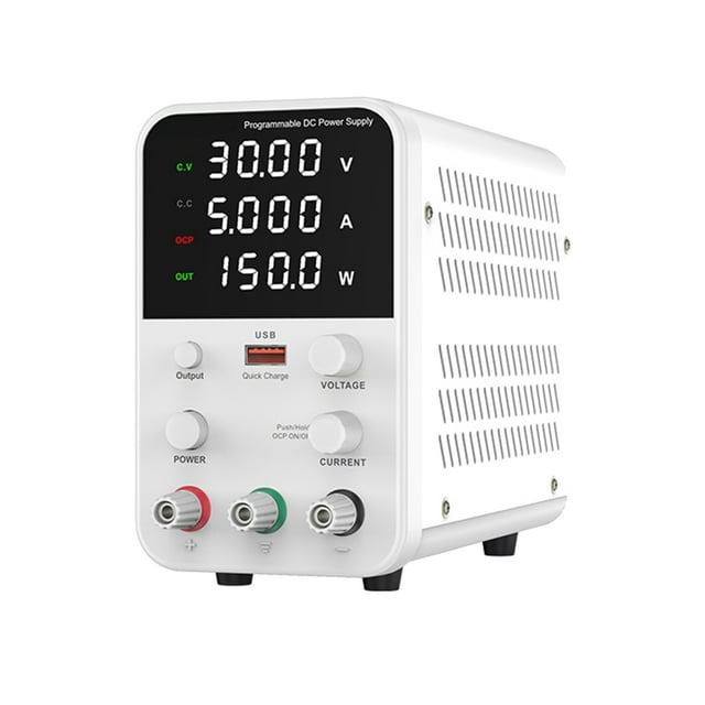 eccomum Alimentation Électrique DC Variable 30V 5A Affichage Numérique Alimentation Réglable avec Interrupteur de Sortie, Port USB Rapide, Alarme de Court-Circuit, Bouton de Réglage de l'Encodeur