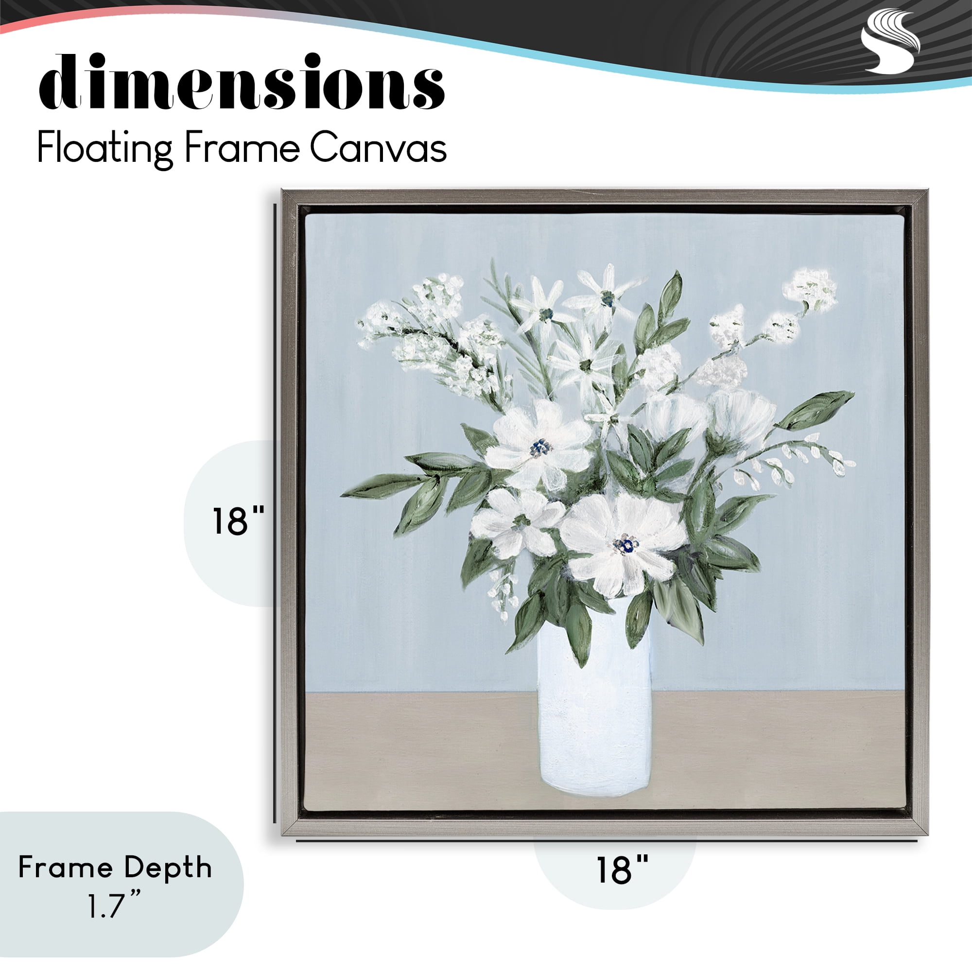 Stupell Industries Mixed White Blooms on Blue Gray Framed Floater Canvas Wall Art, design by Marilyn Dunlap