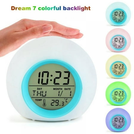 7 Colors LED Alarm Clock Light Digital Clock Thermometer Changing Light Night Glowing Clocks For Kids Table Desktop Despertador
