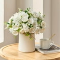 thumbnail image 4 of HBBKVI Indoor Fake Rose Bouquet 11", White Artificial Flowers for Home Office Tabletop, UV Resistant Faux Flowers, 4 of 5