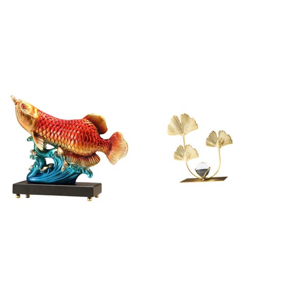 Elodie Arowana Feuille Prospérité Sculpture en Résine Ornement de Table Figurine Décorative pour Salon Chambre Entrée Décoration Maison Moderne Cadeau