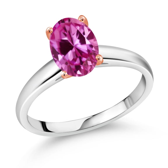 Gem Stone King 1.00 Ct Pink Created Sapphire 10K White and Rose Gold Ring (Size 8)