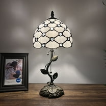Tiffany Table Lamp White Stained Glass Crystal Beans LED Bulb Included for Living Room Bedroom Bedside 8"W*8"D*16"H