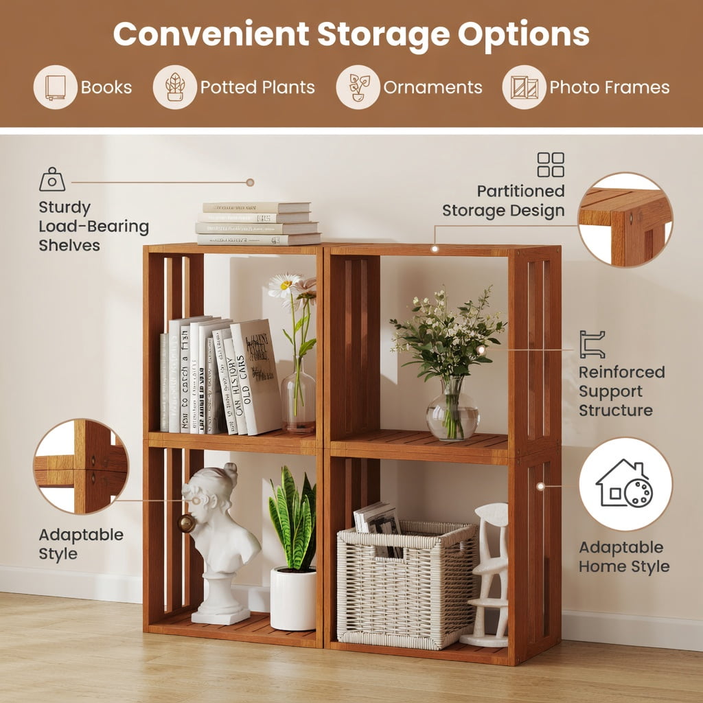 Demi Bonn 3-Cube Bookcase, Solid Wood Construction, Stackable Design, Open Slatted Shelves, Storage Organizer
