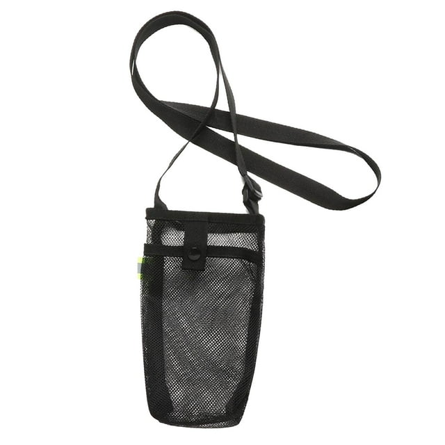 Funda deportiva para botella de agua, bolsa de malla con correa, funda portátil de nailon para botella de agua para canotaje, Camping, montañismo, Negro Sunnimix Funda para botella deportiva
