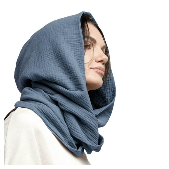 HJYCHN Hooded Scarf for Men and Women Winter Warm Crinkle Soft Fashionable Neckwear Accessory Blue One Size
