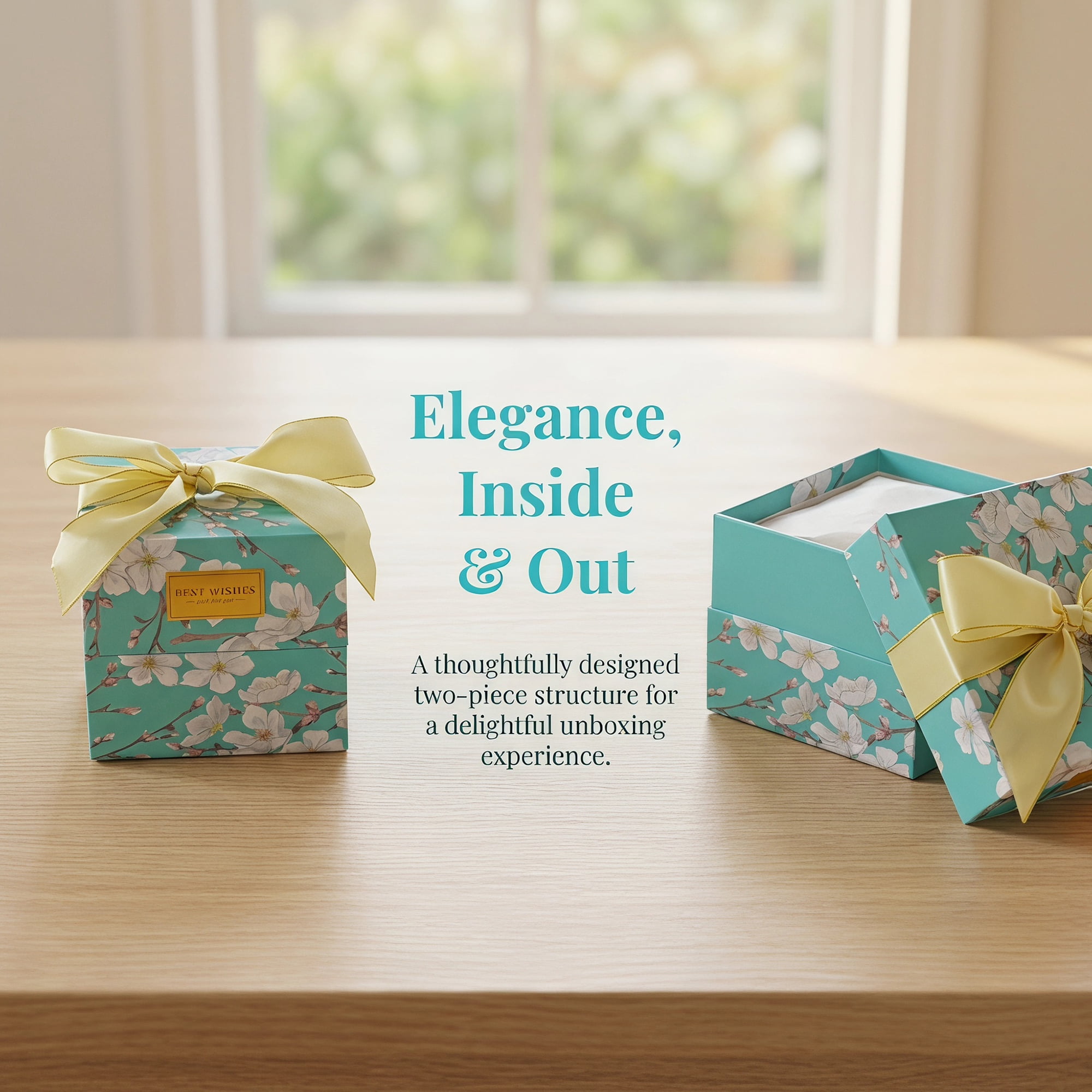 Unique Bargains 2Pcs Floral Ribbon Multifunctional Gift Box Green 4.7" x 4.7" x 4.7"