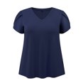 thumbnail image 2 of GRACE & GRANDEUR Women's Plus Size Easter Summer T Shirts Solid Basic V Neck Tulip Sleeve Loose Casual Blouses Tops 3X Navy Blue, 2 of 5